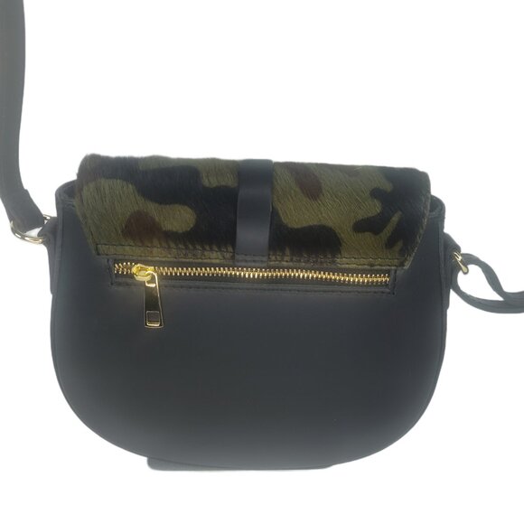 Charlie Leather "Mack" Small Half Moon Crossbody Bag - Black & Camo–NWT - Picture 4 of 12
